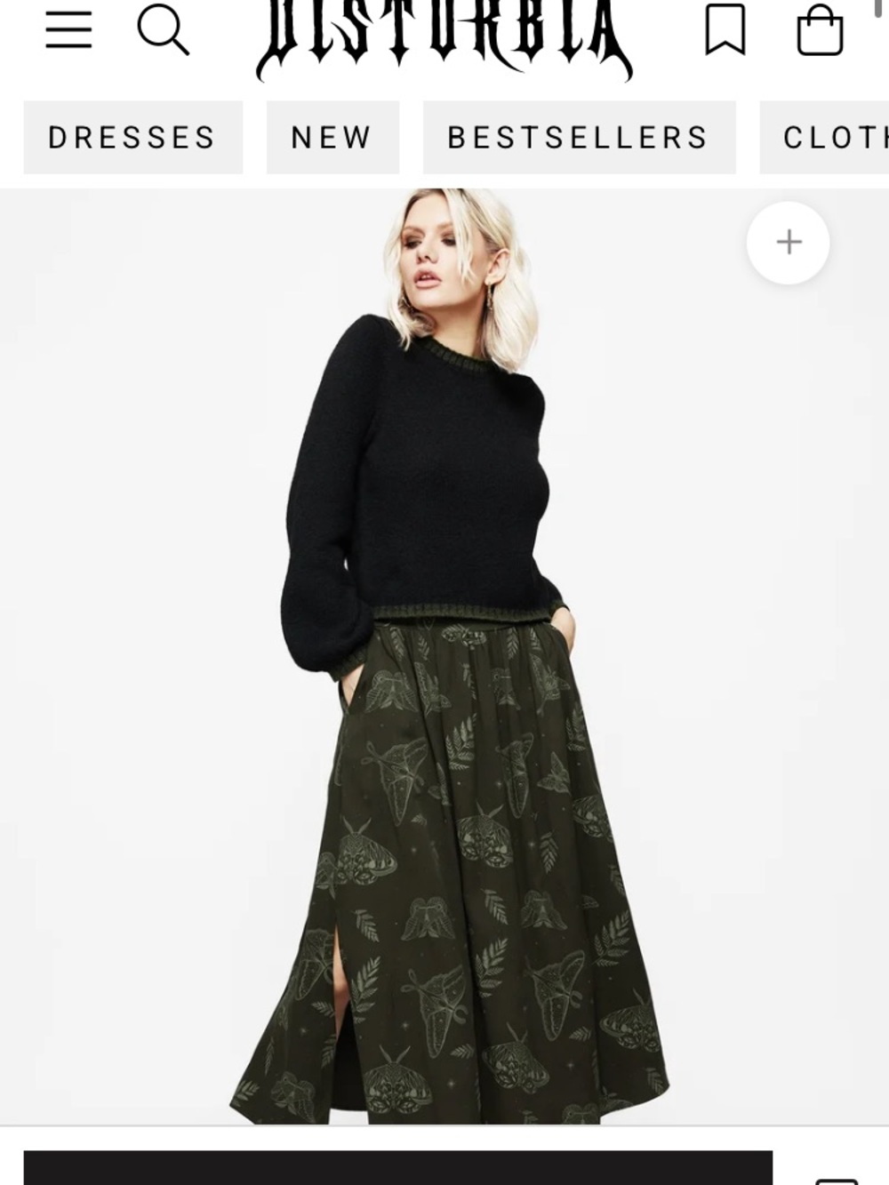 Disturbia Callopistria Moth Print Midi Skirt Green Whimsigoth Size US 10 EUC